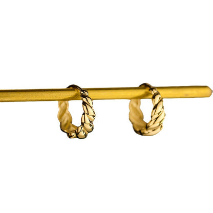 14K Solid Gold Twisted Hoop Earrings – Minimalist Shiny Spiral Design for Everyday Glam
