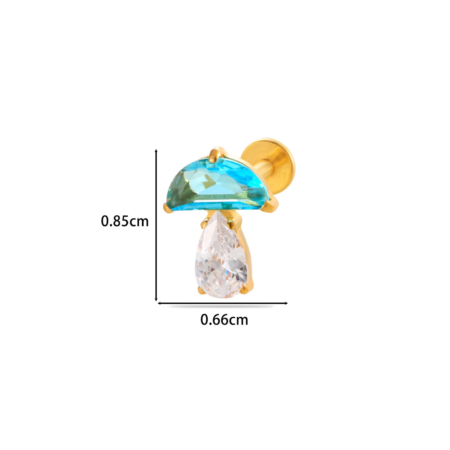 F136 Titanium Waterdrop Zircon Mushroom Labret Stud | Internally Threaded Cartilage Piercing Jewelry in Gold & Silver