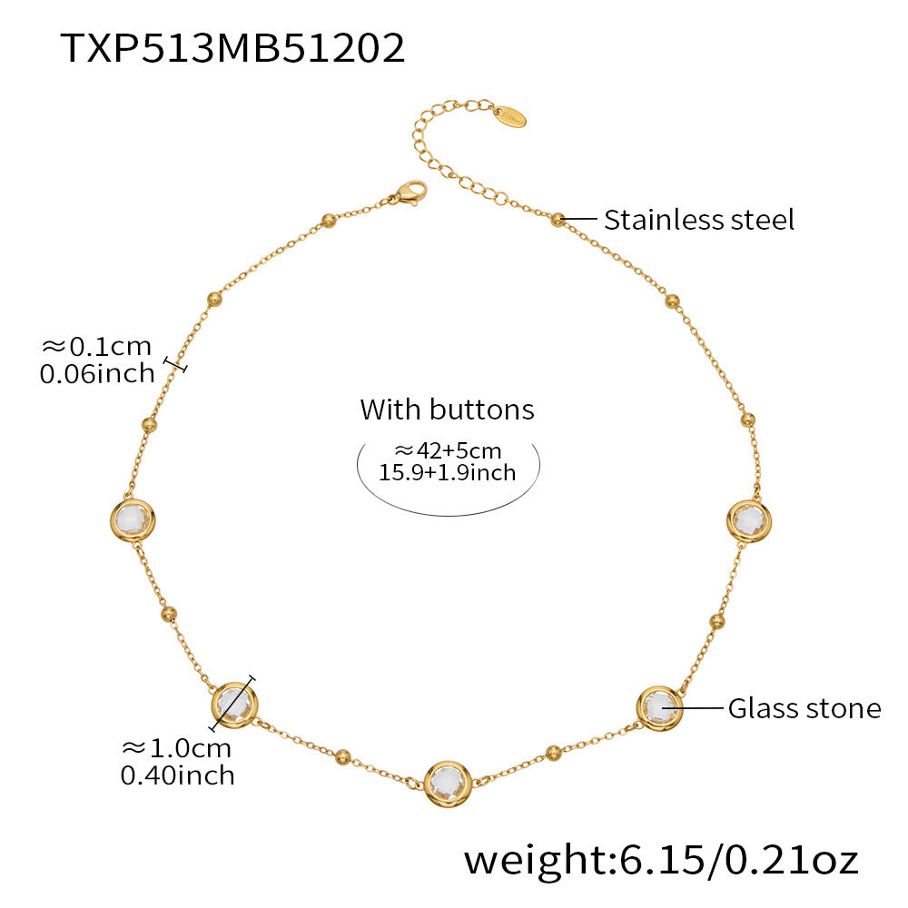 Candy Color Glass Stone Jewelry Set – Stainless Steel Necklaces, Bracelets & Earrings