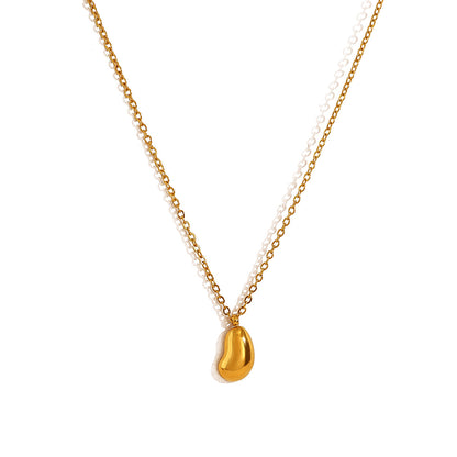 18K Gold Plated Stainless Steel Teardrop Bead Pendant Necklace | Minimalist Luxury Jewelry