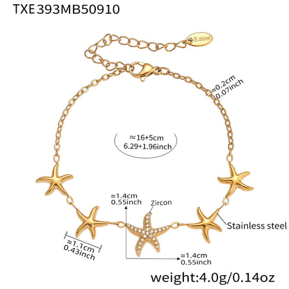 Ocean Star Pendant Necklace, Bracelet, Earrings & Ring Jewelry Set - Gold Stainless Steel