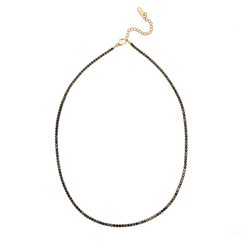 18K Gold Plated Stainless Steel Micro-Paved Green & Black Crystal Necklace – High-End Minimalist Jewelry