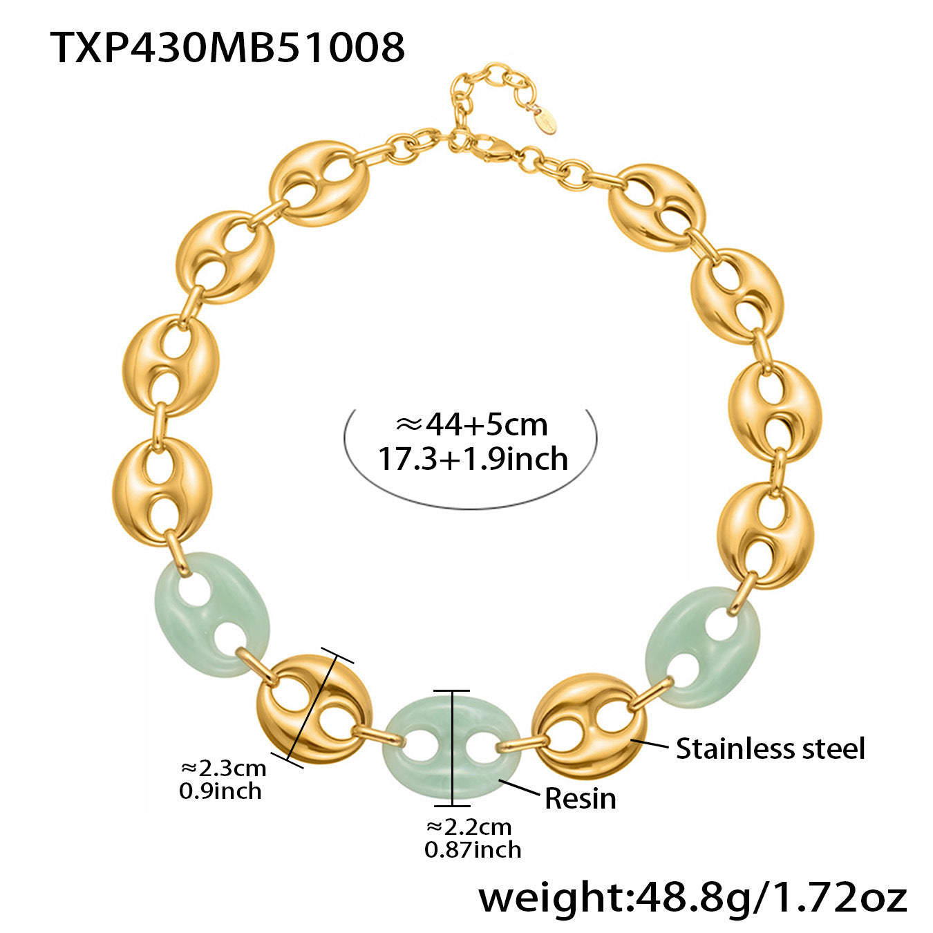 Colorful Resin Pig Nose Pendant Jewelry Set – Stainless Steel Necklace, Bracelet & Earrings | Trendy Chunky Chain Fashion Accessories