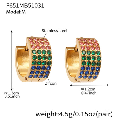 Stainless Steel Colorful Zircon Round Hoop Earrings Set – Modern Minimalist Retro Luxury Hoops