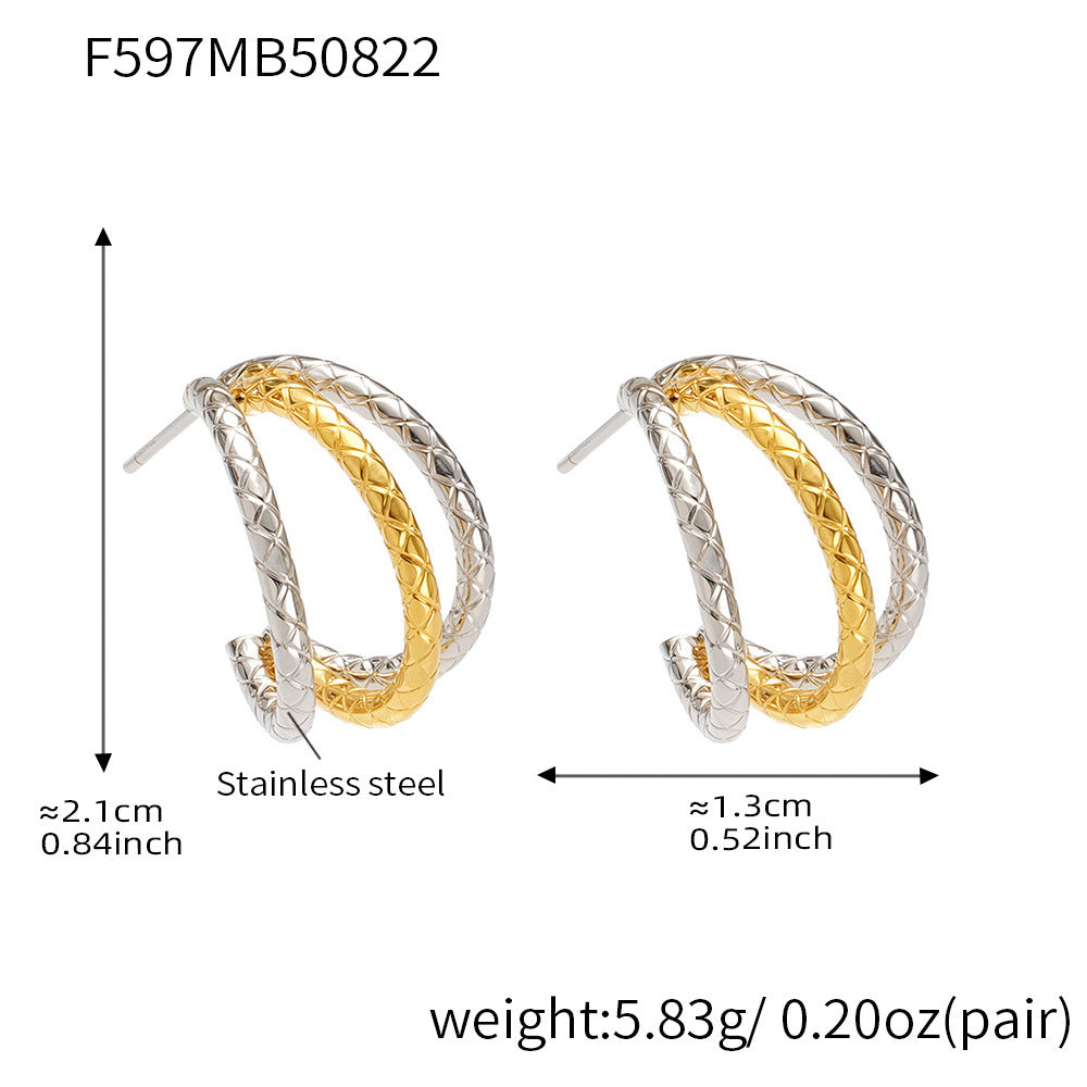 Fashionable Stainless Steel Color-Block Triple Hoop Earrings | Minimalist Geometric Jewelry for Women | Trendy Statement Accessories