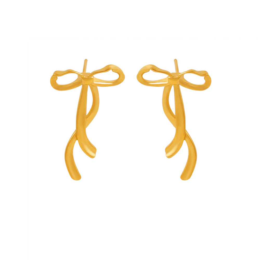 Stainless Steel Ribbon Bow Stud Earrings – Minimalist Chic Fashion Jewelry | WANTI