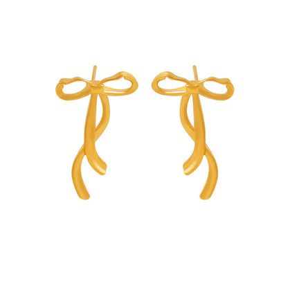 Stainless Steel Ribbon Bow Stud Earrings – Minimalist Chic Fashion Jewelry | WANTI