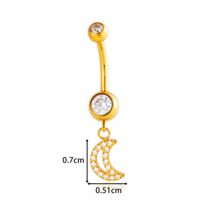 G23/F136 Titanium Internally Threaded Dangle Navel Ring with Zircon Charms — Butterfly, Moon, Flower, Heart & Snake Designs | Hypoallergenic Belly Button Piercing Jewelry