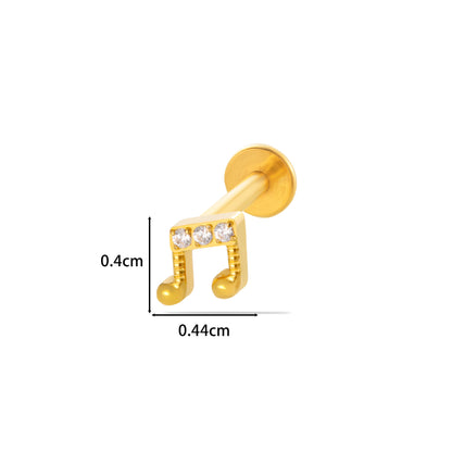 F136 Titanium Internally Threaded CZ Ear Stud – Music Note, Fan, Moon & Cluster Designs | Lip Labret Cartilage Piercing Jewelry