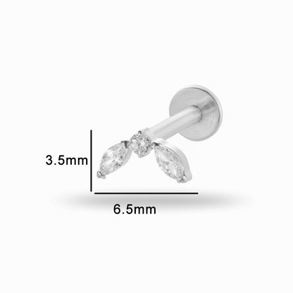 Titanium Internally Threaded Square CZ Cartilage Stud – Flat Back Piercing Jewelry for Helix, Tragus, Conch