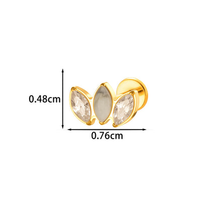 G23/F136 Titanium Marquise CZ Leaf Internal Thread Flat Back Piercing Jewelry – 7 Styles