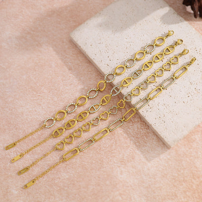 18K Gold Plated Stainless Steel Crystal Bracelet – Heart, Rectangle, Oval & Infinity Shapes