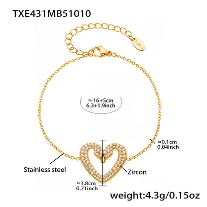 Stainless Steel Zircon Double Swan Heart Necklace, Bracelet, Ring & Earrings Jewelry Set