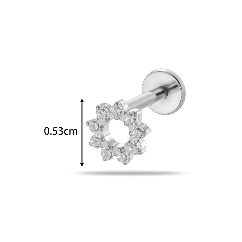 G23/F136 Titanium CZ Labret Studs | Internally Threaded Flat Back Lip & Cartilage Piercing Jewelry