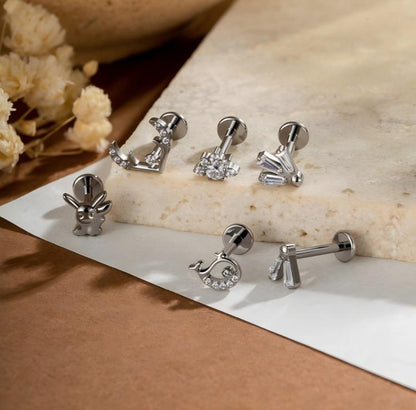 Implant Grade G23 ASTM F136 Titanium CZ Labret Stud | Internal Thread 16G Flat Back Lip & Cartilage Earring