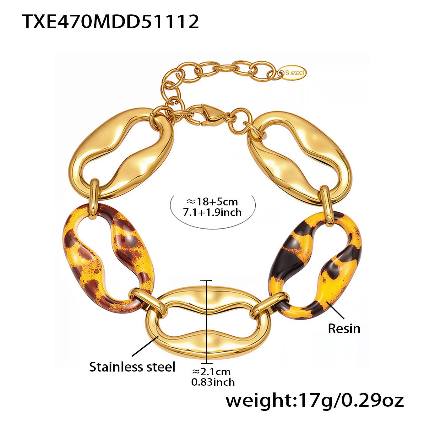 Geometric Resin Jewelry Set – Stainless Steel Necklace Bracelet Earrings | Chic Fashion Statement Set for Women
