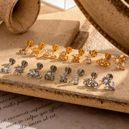 G23 Titanium Internally Threaded CZ Cartilage Stud – Minimalist Flower, Star or Heart Piercing Jewelry