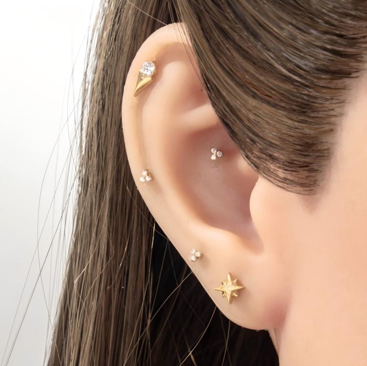 Implant Grade ASTM F136 Titanium Threadless Push Pin Zircon Flat Back Stud | Minimal Helix Cartilage Tragus Lip Piercing Jewelry