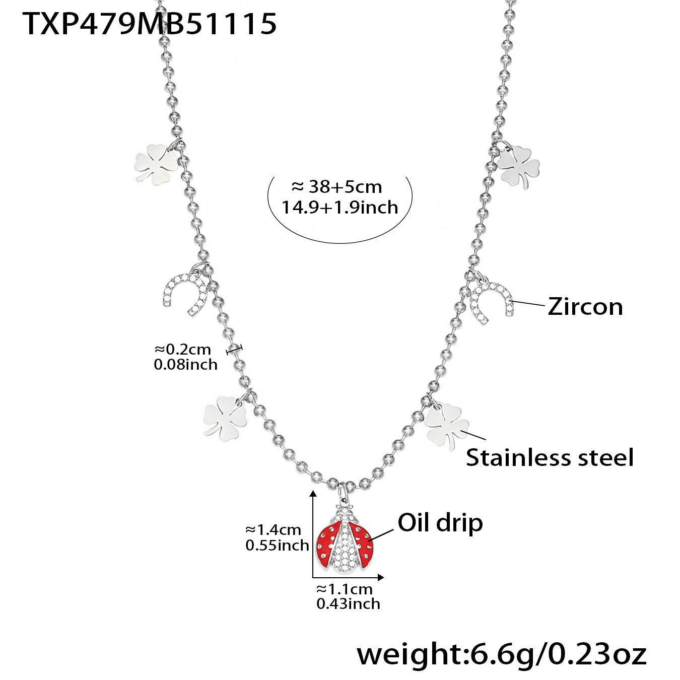 Ladybug Pendant Necklace & Earrings Bracelet Anklet Set – Stainless Steel Cute Lucky Beetle Jewelry