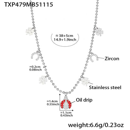 Ladybug Pendant Necklace & Earrings Bracelet Anklet Set – Stainless Steel Cute Lucky Beetle Jewelry