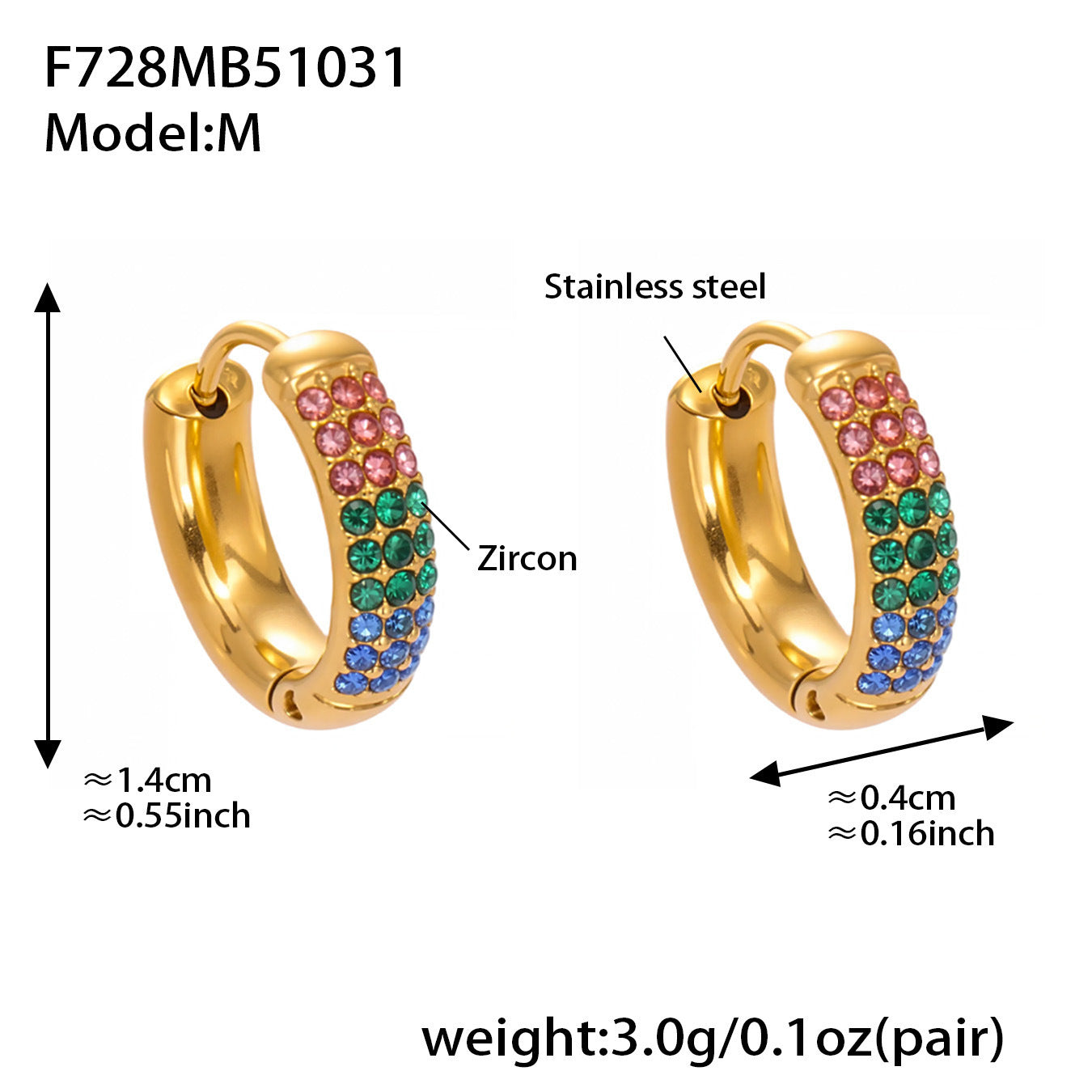 Stainless Steel Colorful Zircon Round Hoop Earrings Set — Minimal Classic Luxury Hoops