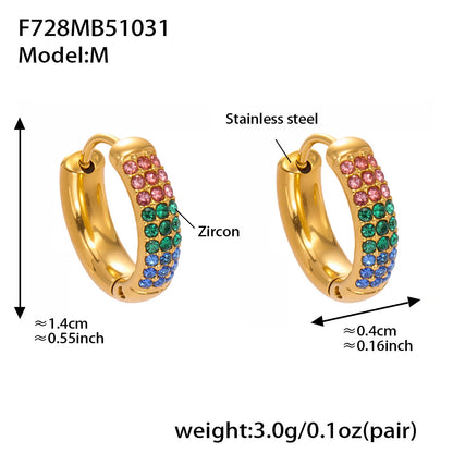 Stainless Steel Colorful Zircon Round Hoop Earrings Set — Minimal Classic Luxury Hoops