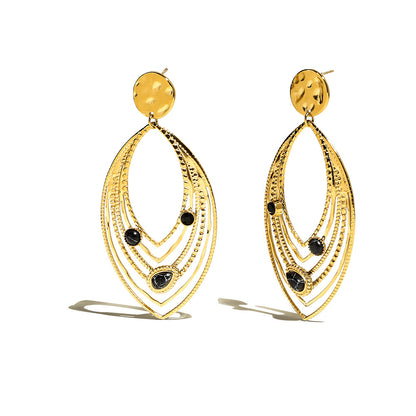 Stainless Steel Vintage Leaf Earrings with Turquoise and Crystal – Retro Statement Dangle Earrings for Women