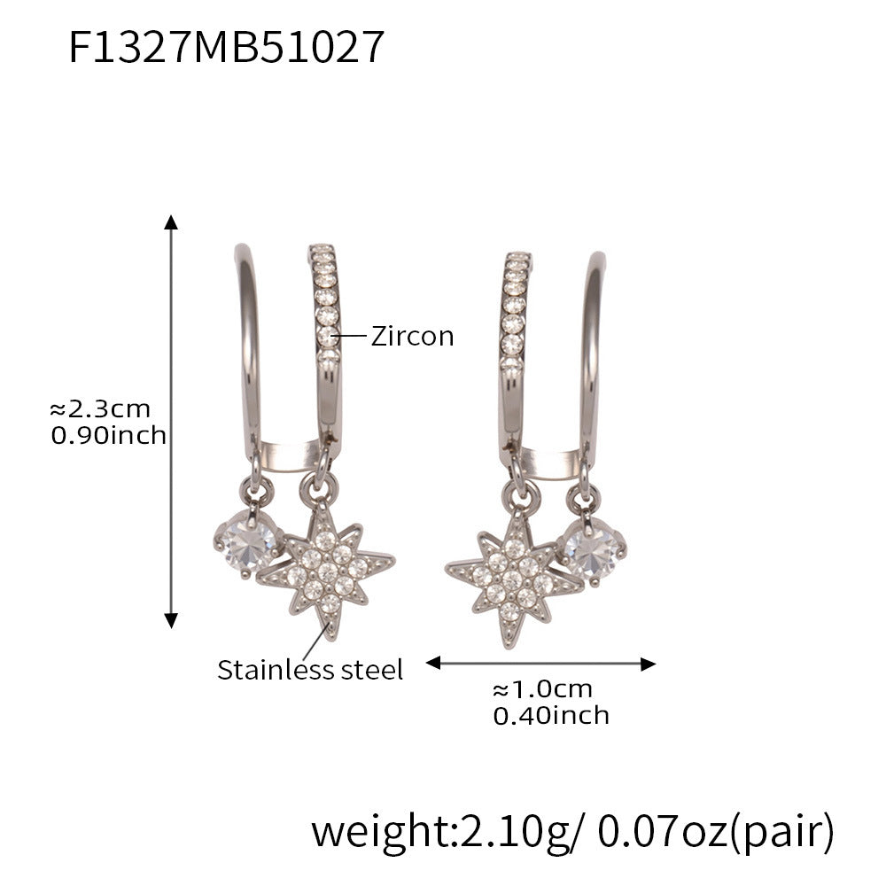 Eight-Pointed Star Zircon Earrings – Minimalist Geometric Stainless Steel Hoop Earrings | WANTI Jewelry