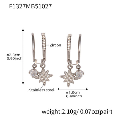 Eight-Pointed Star Zircon Earrings – Minimalist Geometric Stainless Steel Hoop Earrings | WANTI Jewelry