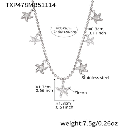 Ocean Starfish Jewelry Set – Stainless Steel Necklace, Bracelet, Earrings & Anklet | Beach Style Fashion Jewelry | Hypoallergenic Gift for Women