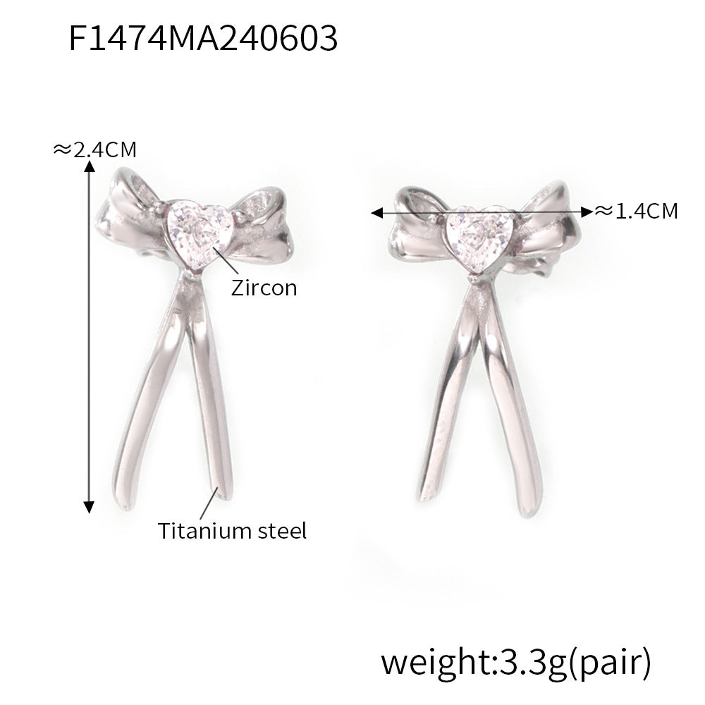 Bow-Knot Earrings with Zircon – Stainless Steel Fashion Jewelry | Cute Elegant Gift for Women | Hypoallergenic Daily Wear