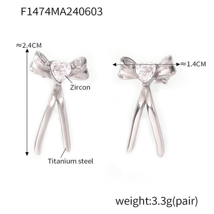 Bow-Knot Earrings with Zircon – Stainless Steel Fashion Jewelry | Cute Elegant Gift for Women | Hypoallergenic Daily Wear
