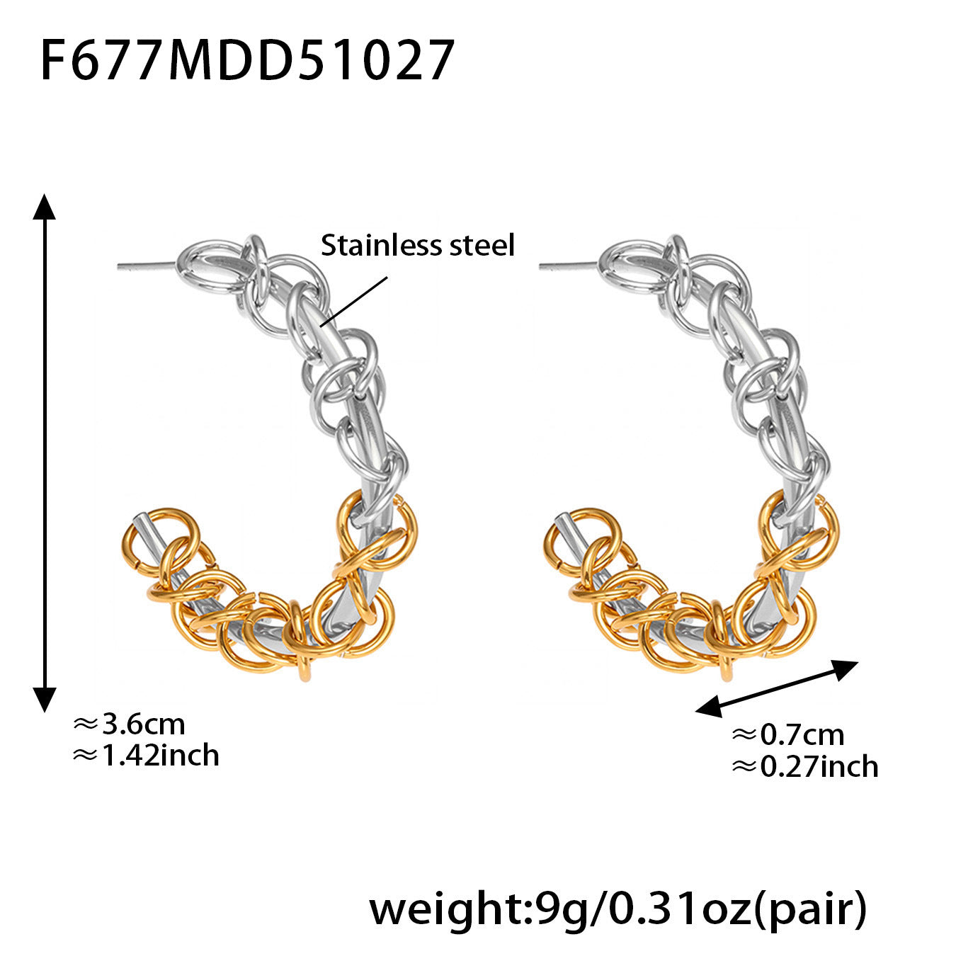 Stainless Steel Two-Tone Twisted Hoop Earrings – Fashion Statement Chunky Spiral Design | WANTI Jewelry