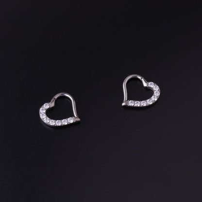 Implant Grade G23 ASTM F136 Titanium Heart Daith Clicker Earring | 16G CZ Hinged Hoop Piercing