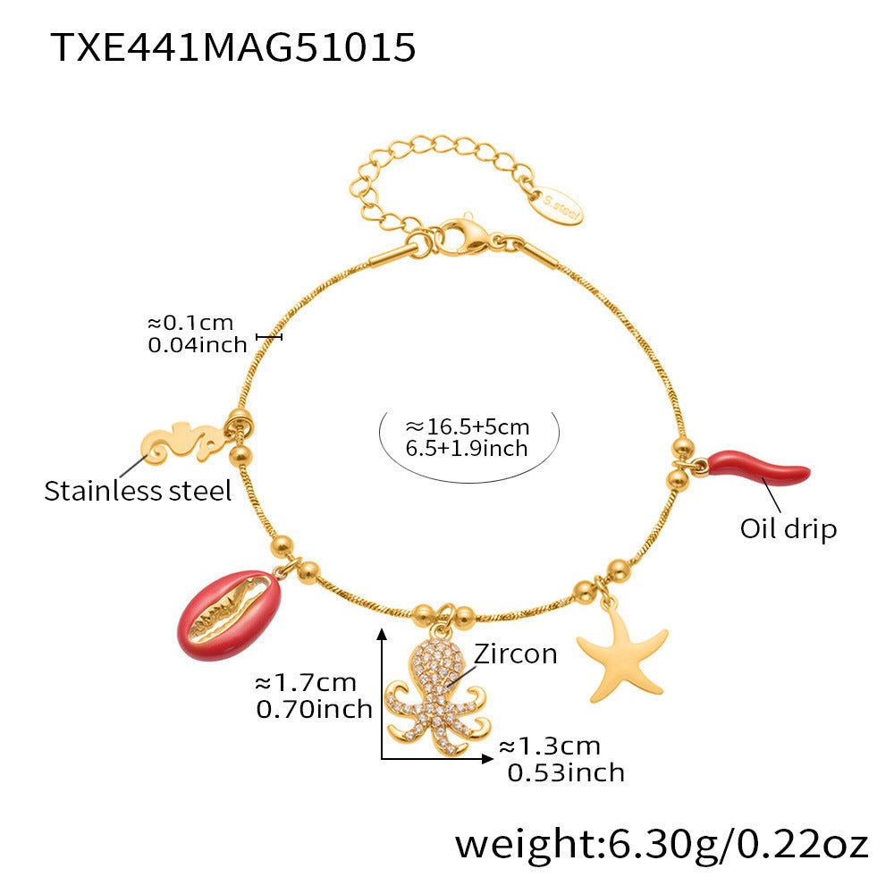 Coral Red Fish, Octopus & Turtle Pendant Jewelry Set – Stainless Steel Necklace, Bracelet, Anklet & Earrings | Trendy Ocean Style Accessories