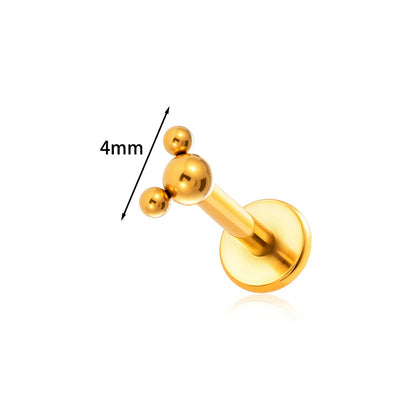 ASTM F136 Titanium Triple Bead Threadless Labret Stud – Push Pin Flat Back Cartilage & Lip Piercing