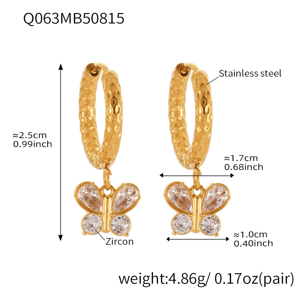 Butterfly Zircon Stackable Earrings Set – Stainless Steel Layered Hoop & Stud Combination | WANTI Jewelry