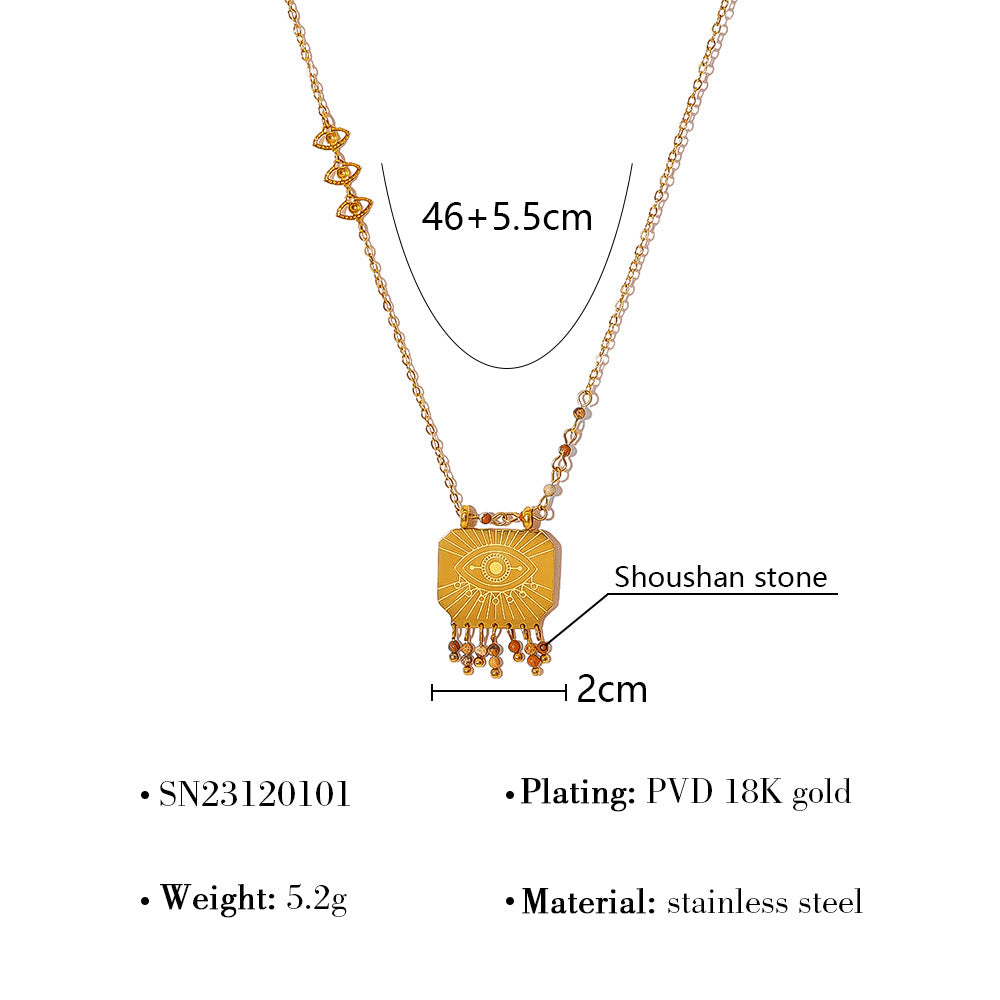 18K Gold Plated Titanium Steel Natural Stone Pendant Necklace (Vintage Style)