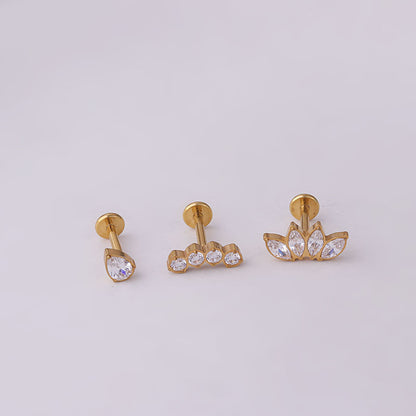 Implant Grade G23 ASTM F136 Titanium Teardrop CZ Labret Stud | Internal Thread Flat Back 16G