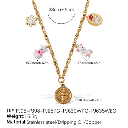 Halloween Christmas Gold Plated Stainless Steel Necklace - Heart Tree Tassel Pendant - Drip Oil Design - Minimalist Fashion Jewelry for Women