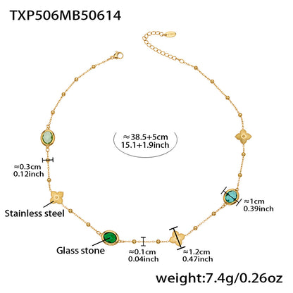 Stainless Steel Oval Gemstone Jewelry Series – Long Pendant Necklace · Bracelet · Drop Earrings | WANTI Jewelry