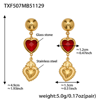 Sparkling Heart Glass Necklace & Earrings Set – Colorful Long Pendant Chain · Stainless Steel Hypoallergenic Jewelry