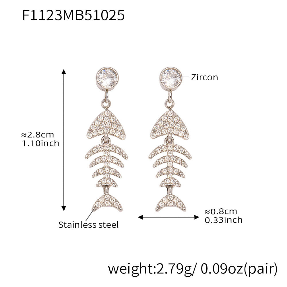 Stainless Steel Fishbone Drop Earrings & Ear Cuff Set – Modern Minimalist Statement Jewelry | WANTI