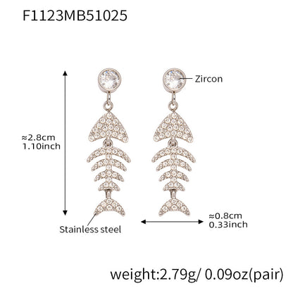 Stainless Steel Fishbone Drop Earrings & Ear Cuff Set – Modern Minimalist Statement Jewelry | WANTI