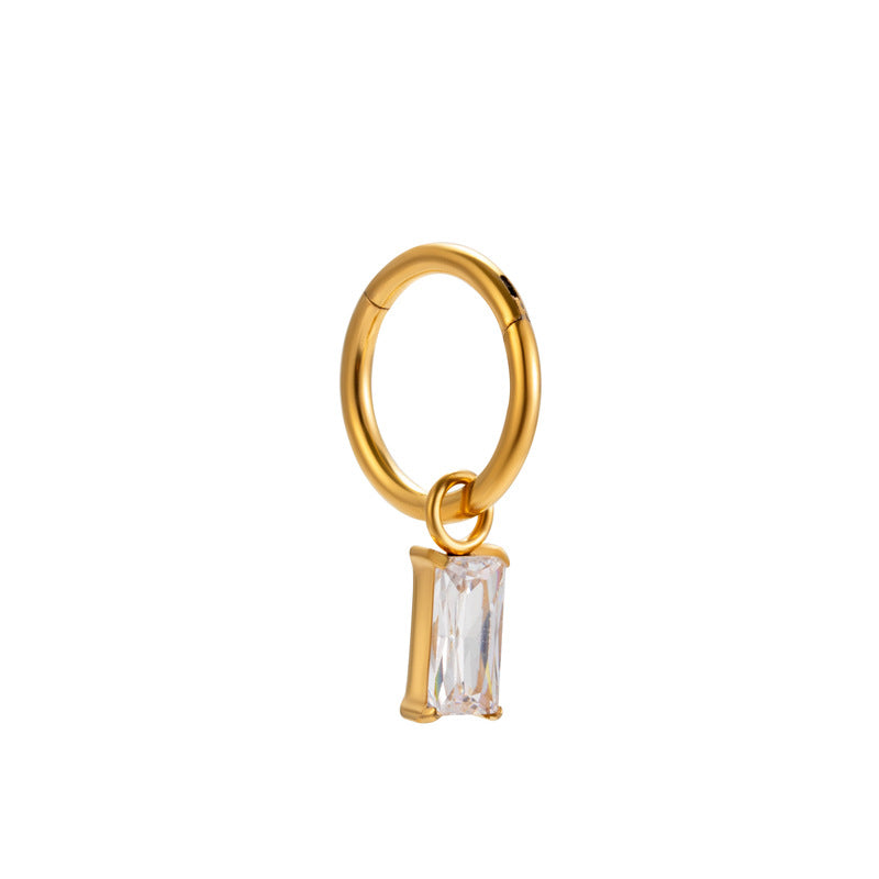 Titanium Zirconia Dangle Piercing Earrings – One-Piece Clasp Design for Earlobe & Cartilage