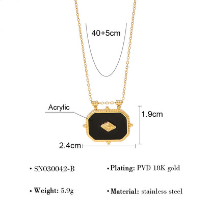 18K Gold Plated Titanium Steel Rectangular Pendant Necklace Set | Elegant Fashion Jewelry