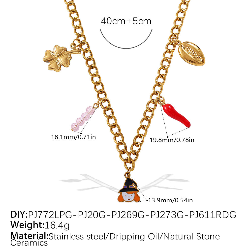 Holiday Collection – Gold Plated Stainless Steel Multishape Pendant Tassel Necklace | Halloween & Christmas Jewelry