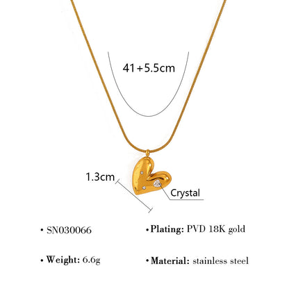 18K Gold Plated Titanium Steel Heart Crystal Pendant Necklace - Simple Fashion Jewelry
