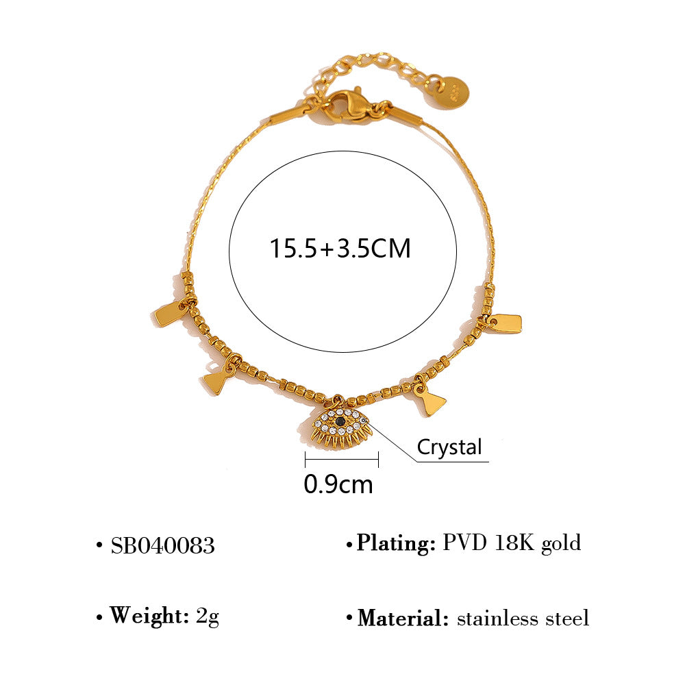 Geometric Metal Demon Eye Crystal Pendant Bracelet – 18K Gold-Plated Titanium Steel Jewelry