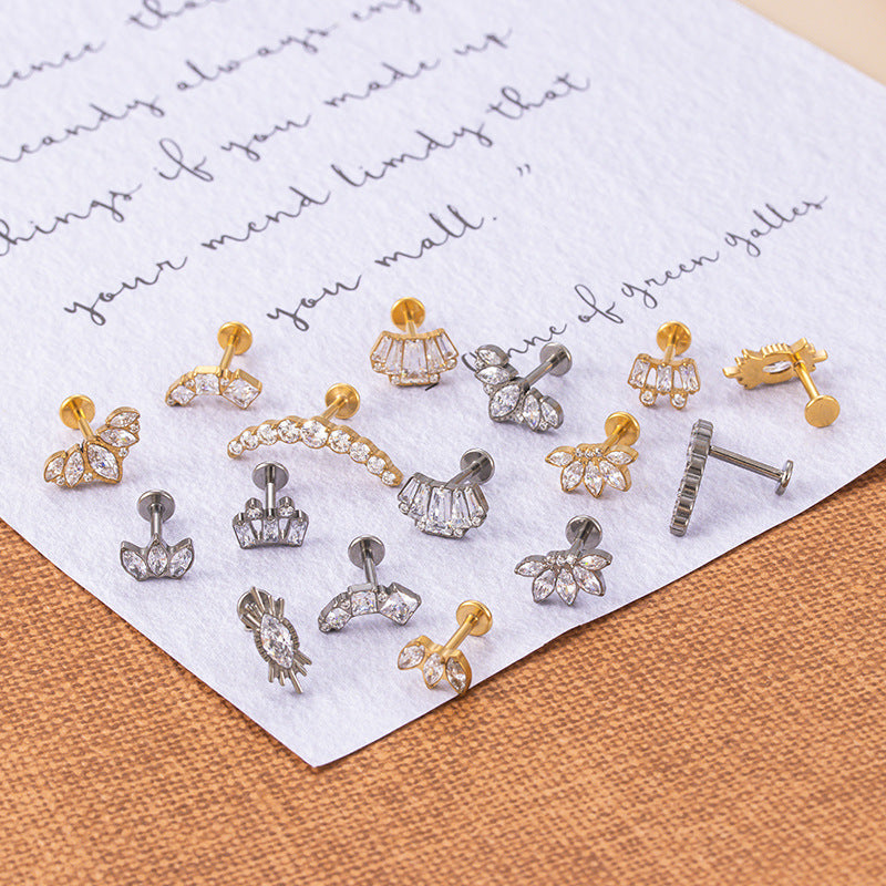 F136 Titanium Crown Marquise Zircon Internally Threaded Flat Back Cartilage Piercing | G23 Titanium Body Jewelry